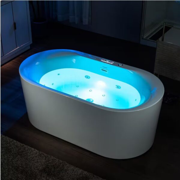 59 in. Acrylic Flatbottom Freestanding Whirlpool and Air with Inline Heater Bathtub,Drain and Overflow Included in White