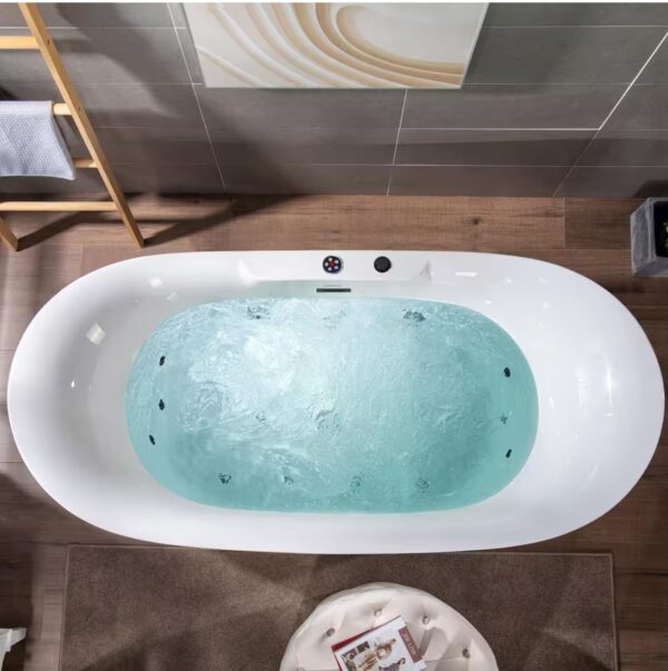 72 in. x 35 in. Acrylic Freestanding Whirlpool and Air Combination Heated Bathtub w/Drain and Overflow Included in White