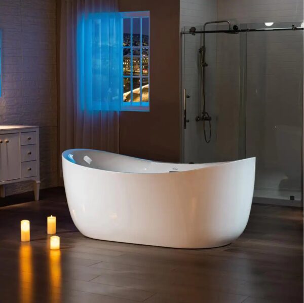 72 in. x 35 in. Acrylic Freestanding Whirlpool and Air Combination Heated Bathtub w/Drain and Overflow Included in White