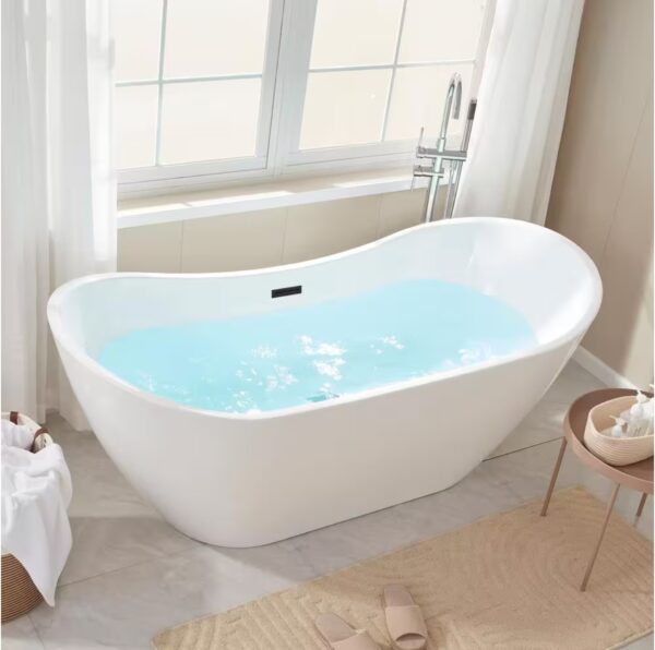 71 in. Acrylic Flatbottom Freestanding Bathtub in White/Matte Black