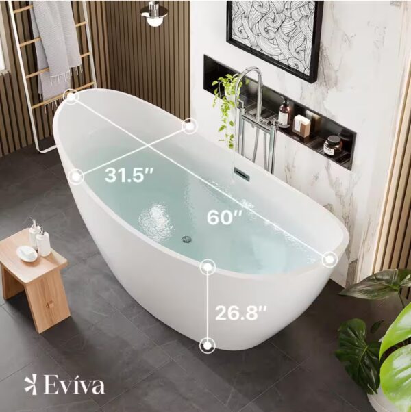 Bella 60 in. x 31 in. Flat Bottom Soaking Bathtub with Center Drain in Glossy White