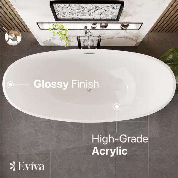 Bella 60 in. x 31 in. Flat Bottom Soaking Bathtub with Center Drain in Glossy White